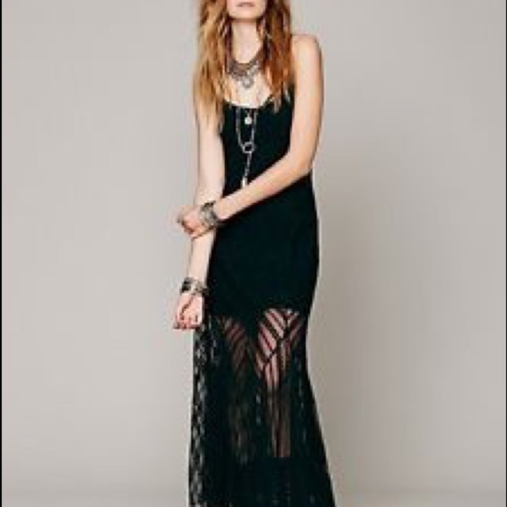 FREE PEOPLE LOVE STORY BLACK LACE SLIP DRESS